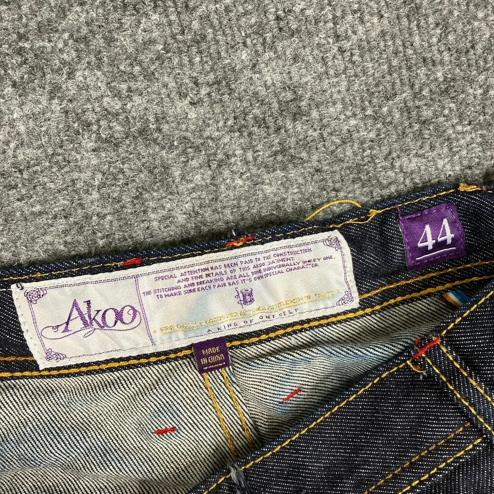 AKOO Jeans Womens Size 44 Dark Wash Cuffed Denim Relaxed Fit Streetwear Casual‎